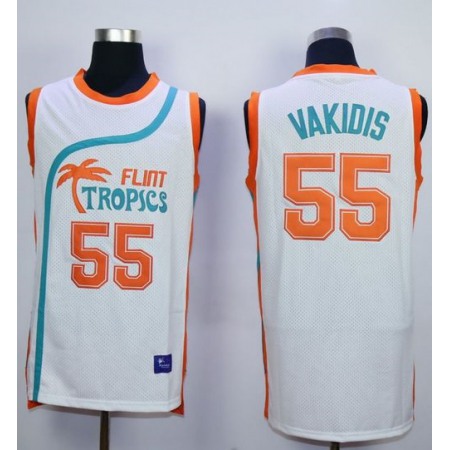 Flint Tropics #55 Vakidis White Semi-Pro Movie Stitched Basketball Jersey