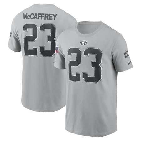 Men's San Francisco 49ers Christian McCaffrey Nike Gray 2024 Salute To Service Name & Number T-Shirt