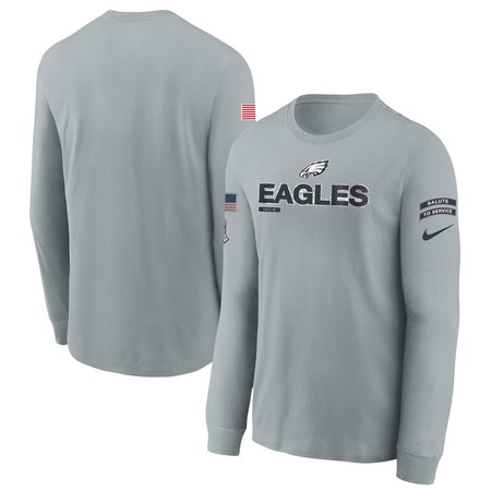 Youth Philadelphia Eagles Nike Gray 2024 Salute To Service Long Sleeve T-Shirt